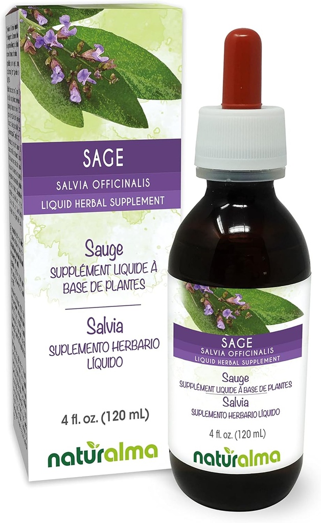 Naturalma Sage (Salvia officinalis) Leaf Alkohol-free Tinkture - 4 fl oz Tekoči ekstrakt v kapljicah - Zeliščni dodatek - Vegan