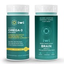 Iwi Omega-3 Essential & Brain Omega-3 Bundle, 30 Servings, Vegan na osnovi rastlin Algae Omega 3 z EPA + DHA, Krill & Fish Oil alternativa, brez ribjega pookusa