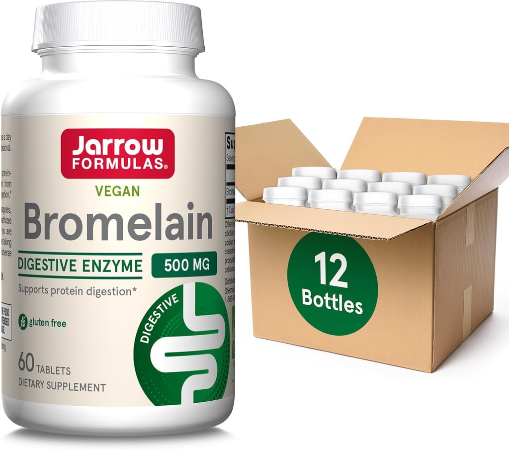 Jarrow Formule Bromelain tablete, 500 mg prehranska dopolnila za prebavo beljakovin, 60 tablet, 60 dnevna zaloga (paket po 12)