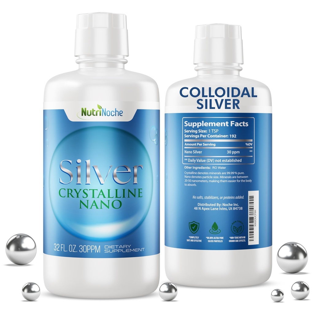 NutriNoche Coloidal Silver Mineral Tekoči dodatek - 30 ppm - 32 Ounces - koloidni minerali