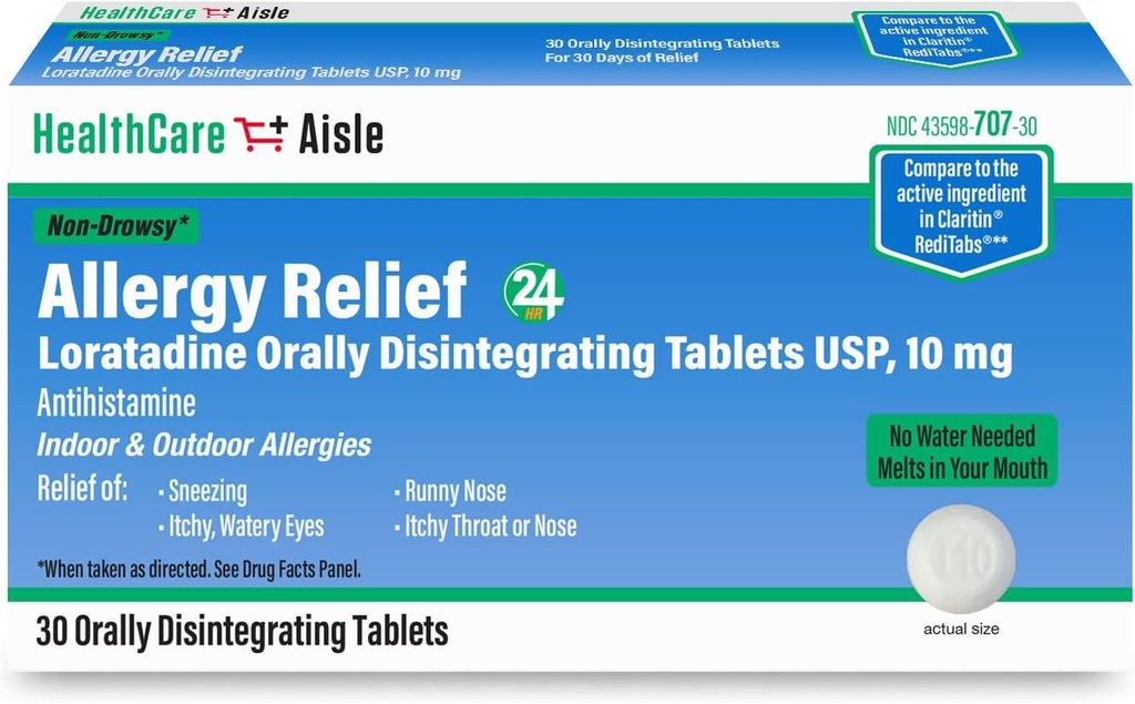 HealthCareAisle Alergija Relief - Loratadin 10 mg Peroralno disintegrativne tablete USP - 30 tablet - Original Predpisovanje jakost Alergija Zdravila, 24 ur Relief
