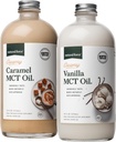 Naravna sila krema Vanilla + kremna karamela MCT Oil Bundele – Gluten-free, ne GSO, Emulgirani aromatizirani MCT iz organskih kokosovih orehov – Keto, Paleo, in Vegan – 2x 16 Ounce steklenih steklenic