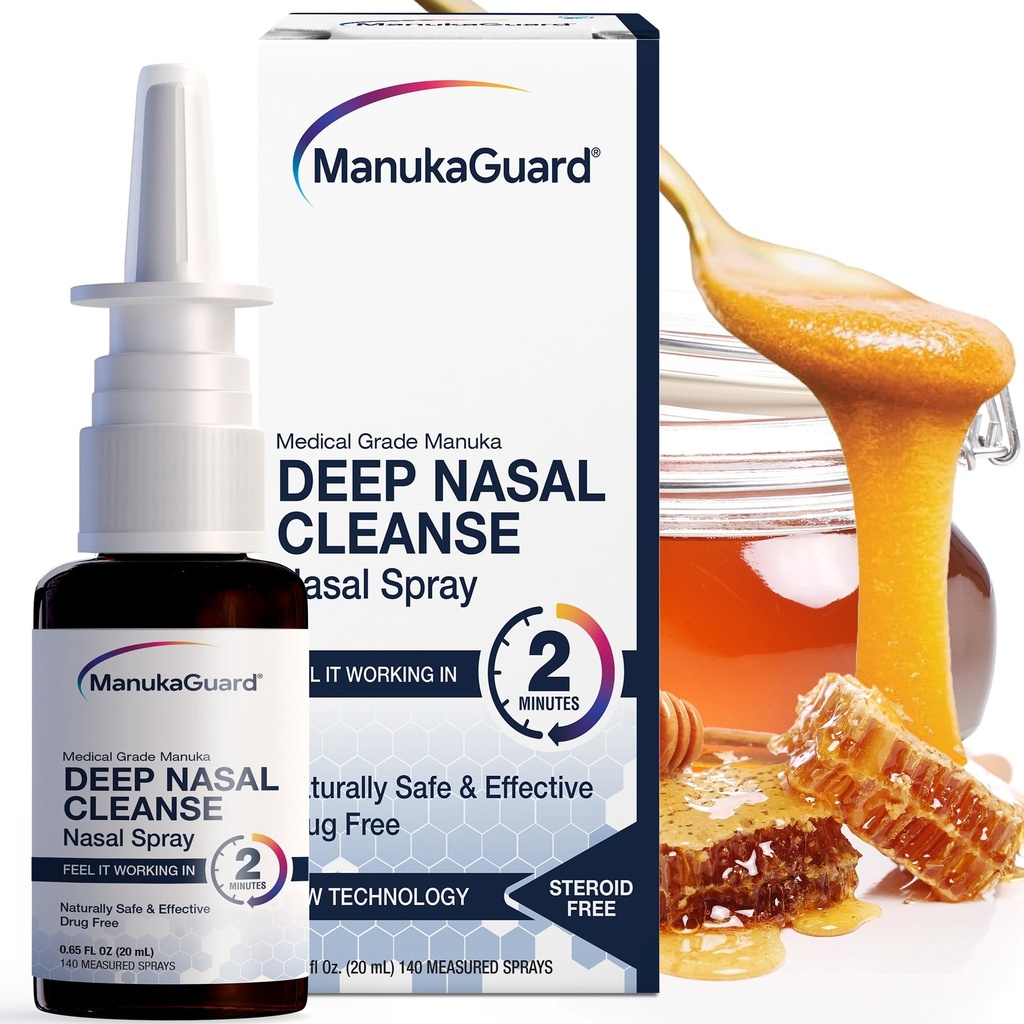 ManukaGuard Medical Grade Manuka Med Natural Nasal Spray s Saline Solution za Congestion podporo, Sinus in Alergy Relief, Nasal Moisturizing, Nova Zelandija Med, MGO 600, 0.65 fl oz Steklenica