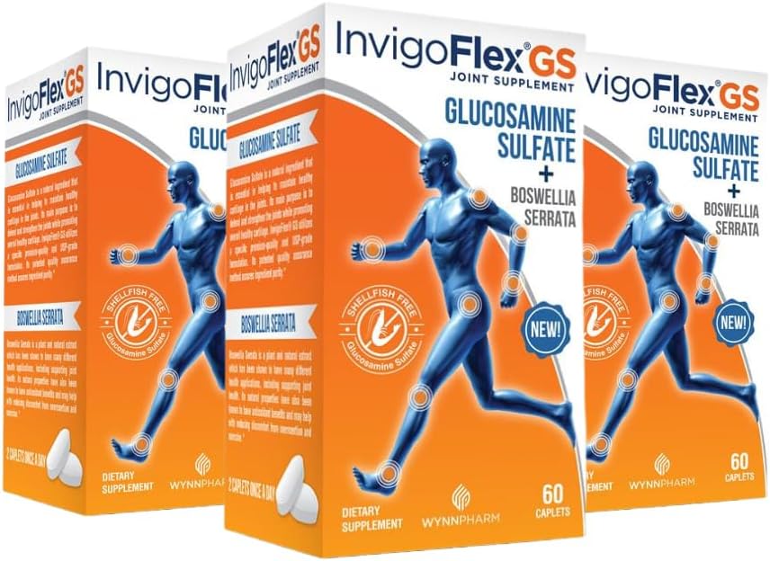 INVIGOFLEX glukozamin sulfat (brez Shellfish, brez natrija in vegetarijansko varno) ne GSO, Gluten brez - z Boswellia Serrata - Premium Skupni dodatek GS - 3 Pack