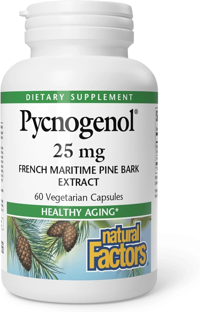 Naravni dejavniki Pycnogenol 25 mg, antioksidant Podpora za zdravo staranje, 60 kapsul