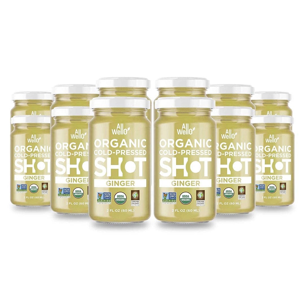 ALLWELLO Cold-Presed Ginger Shot, 60 ml, USDA organski imunski ojačevalec z Natu-RAL 