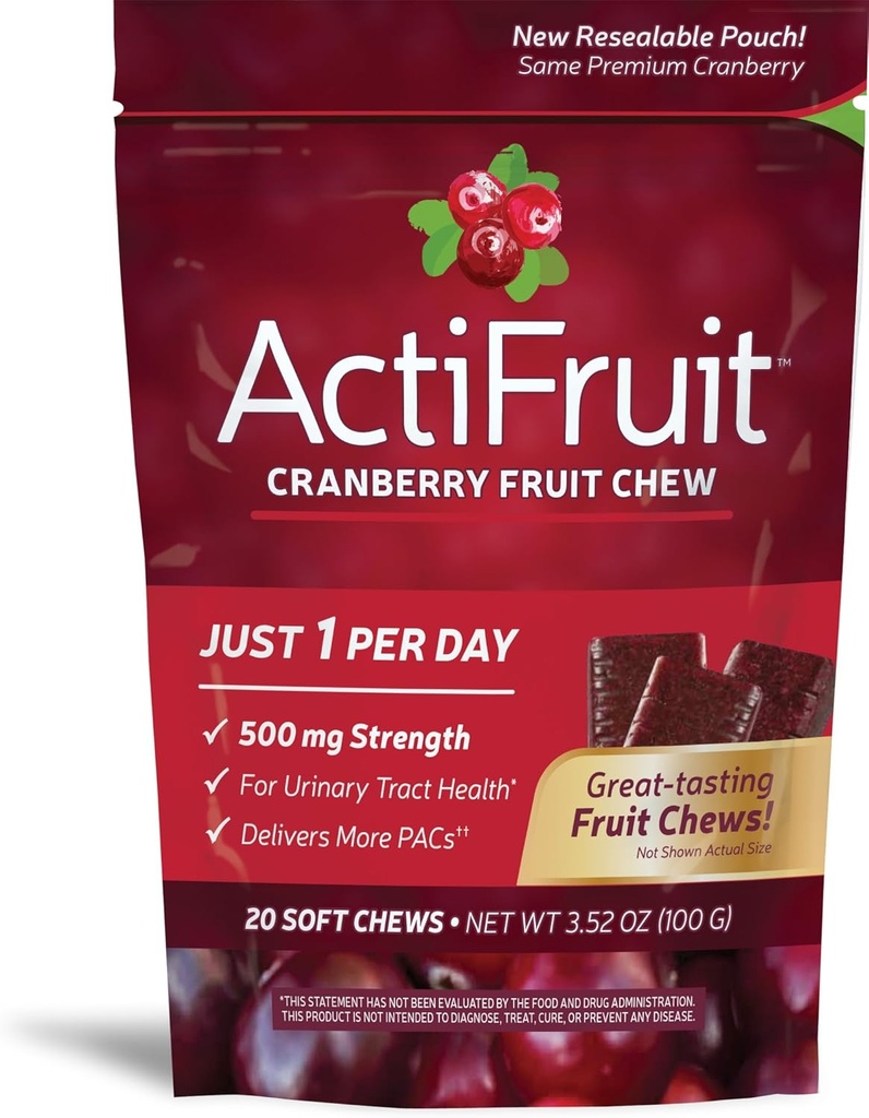 Encimska terapija Actifay Cranberry dodatek z Cran-max, 500 mg, 20 Soft Chews, škatle (Pack po 2)