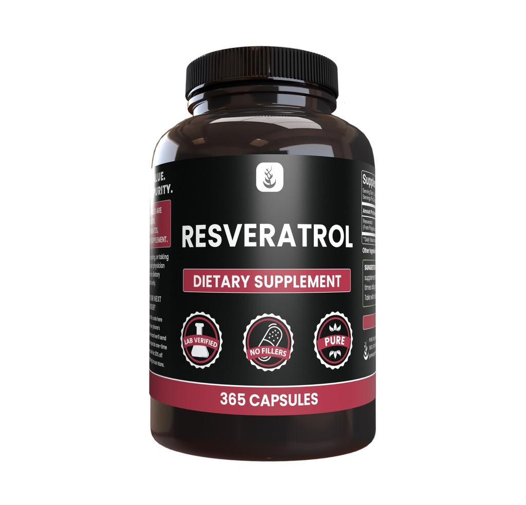 REVERATROL, (365 kapsul) Brez magnezija ali riževih polnil, vedno čist, laboratorij preverjen