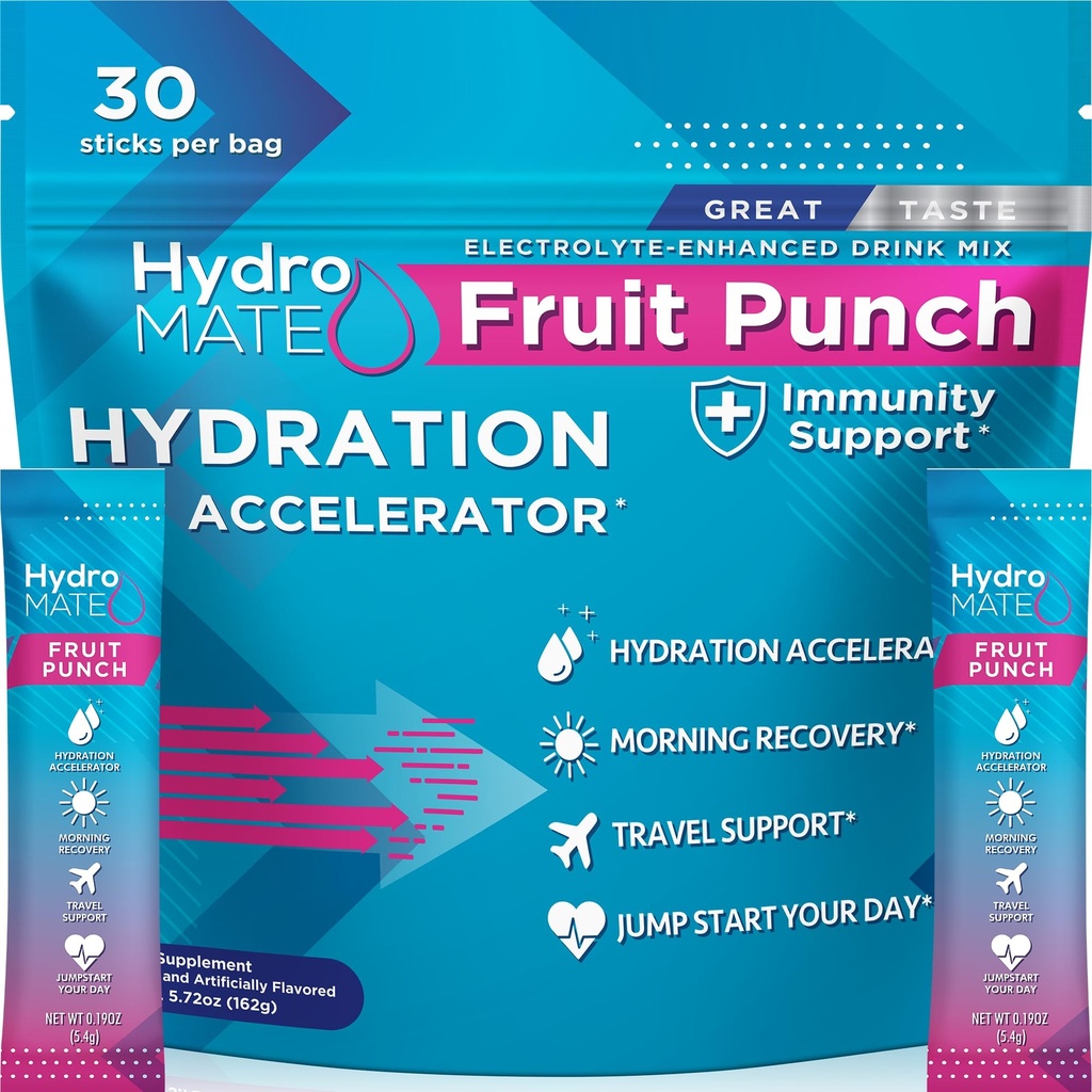 HydroMATE Elektrolit v prahu Sadje Punch Hydration Packets nizko sladkor 30 Število