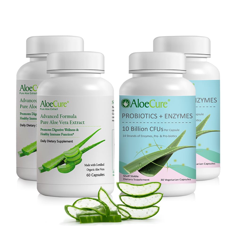 AloeCure Organska Aloe Vera Kapsule Pakiranje - 4 kosov - 2 x Aloe Vera Kapsule, 2 x Probiotiki + encimi