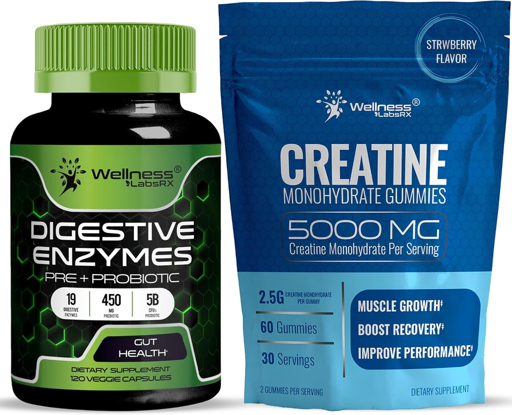 WELLNESS LABSRX Prebavne encime Kapsule 5 milijard CFU - Kreatin Gumies 5000 mg