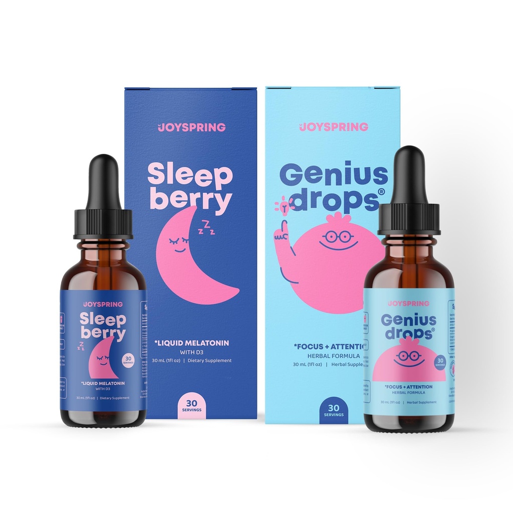 JoySpring Genius kapljice možganov dodatek in spanjeberry melatonin za podporo za spanje otrok