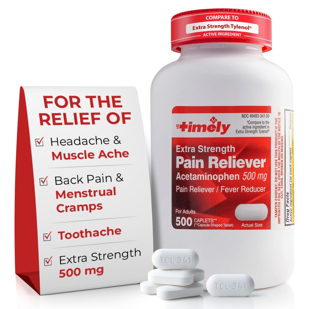 Pravočasno acetatfen 500mg - 500 Kapleti - Dodatna moč bolečina Relief - V primerjavi z zdravilno učinkovino v ekstra moč - Menstrualne kratice, Fever Reducer, Manjša bolečina artritisa