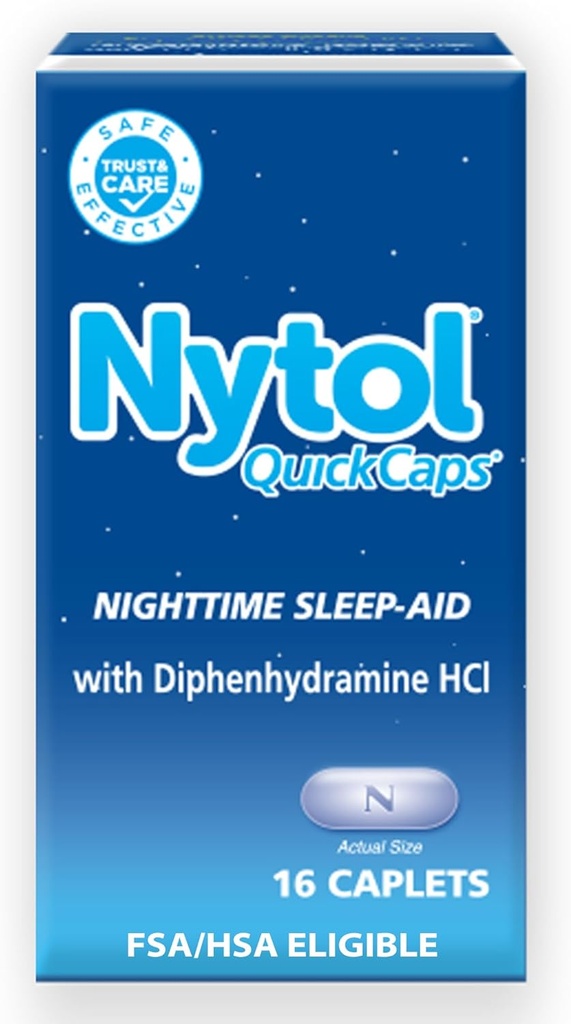 Nytol Quick Caps nočno spanje pomoč, pomaga vam zaspi hitro, 16 Caplets