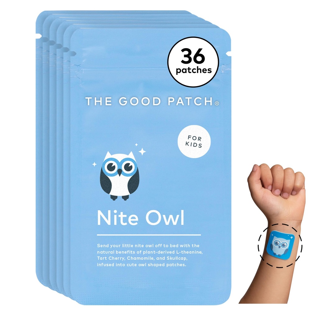 Dobra Patch Nite Owl Patch, Naravne spanja Patch podpora za otroke Bedtime s Tart Cherry, Kamilica, in Skullcap, rastlina Powered, Trajna sprostitev (36 Total Patches)