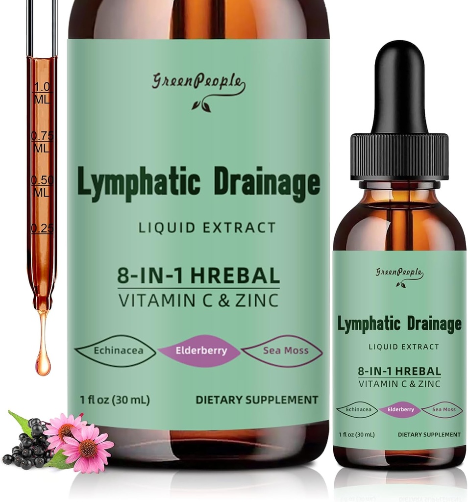 GREENPEOPLE Limfatične kapljice za drenažo - 10- v-1 Limfatična čistilna sredstva dodatek w/Echinacea, Cleavers & Burdock Root - Imunska podpora, Čistilo & Detox - Napredna absorpcija, Ne- GMO (1 fl oz, 2 pakiranji)