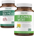 Sea Moss & St. John's Wort (2-mesečna zaloga) Mood Moss Mešanica - Organic Irish Sea Moss - Raw Vegan Supplement (180 Caps) & St John's Wort z močno 900mcg Hypericin Vegan Non-GMO (180 kapsul)