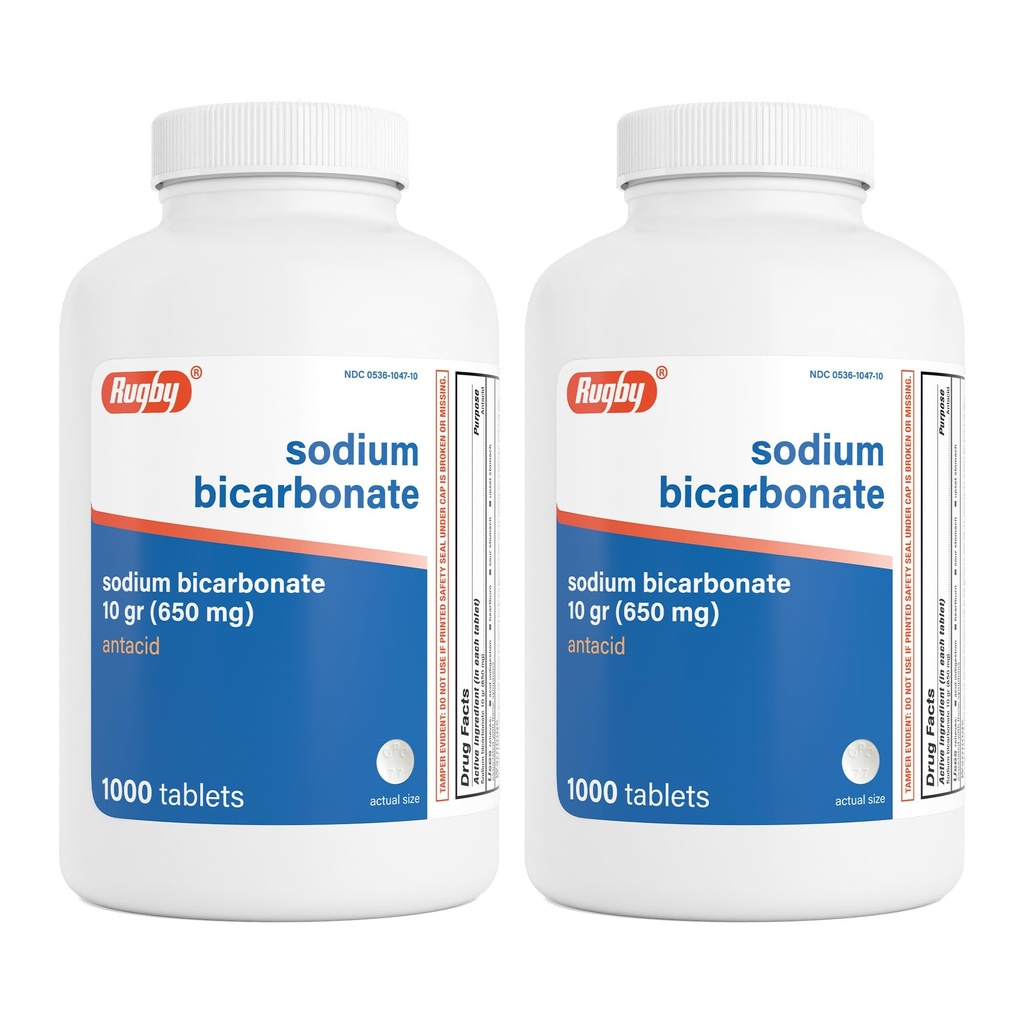 Rugby Natrijev bikarbonat 650 mg Antacidne tablete - Olajšanje zgage, Sour Stomach & prebavne motnje, število 1000 (2- Pack)