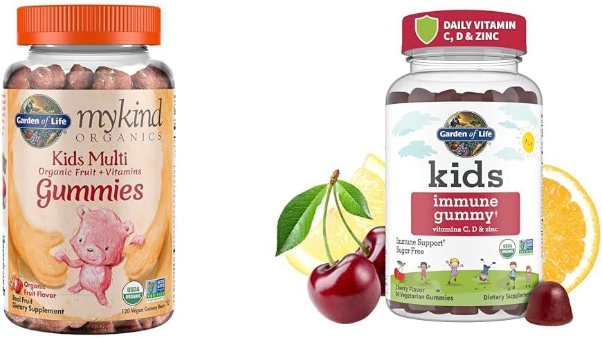 Garden of Life Organics Otroci Gummy Vitamini - Sadje - Certified Organic, Non-GMO & Vegan & Otroci Imunska podpora Gumies z vitaminom C, D kot D3 & cink