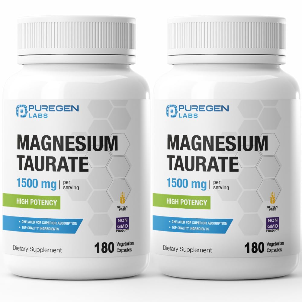 Puregen Labs Magnezijev Taurate 1500mg na strežbo [Visoka moč] Skupaj 360 Veggie Caps, klatiran za superior Absorpcijo, No-GMO, NO Gluten in Mlekarna 