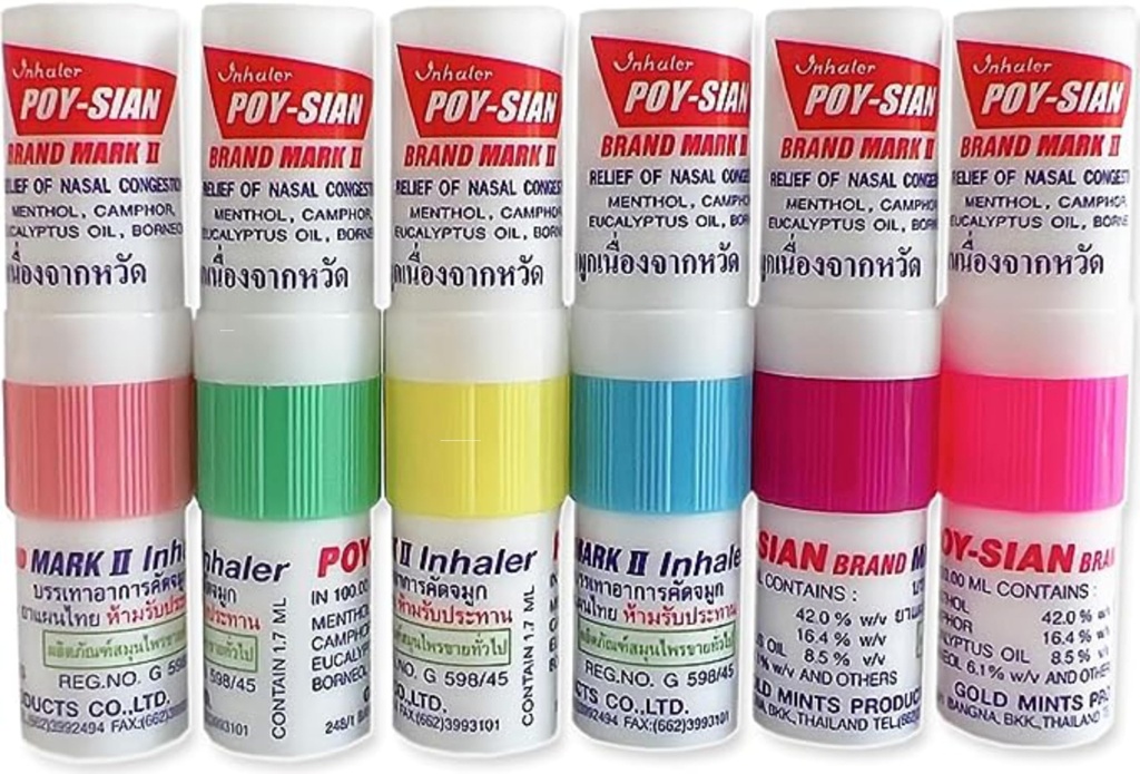 POY-SIAN Mark II Mentol Aromaterapija Nazal inhaler, naravna zeliščna sredstva s hlajenjem eteričnih olj Poysian (Pack od 6)