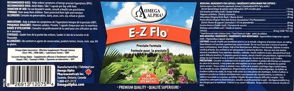 Omega Alpha E-Z FloTM (izvleček semen Saw Palmetto) - prostate Formula-90Veg Kapsule