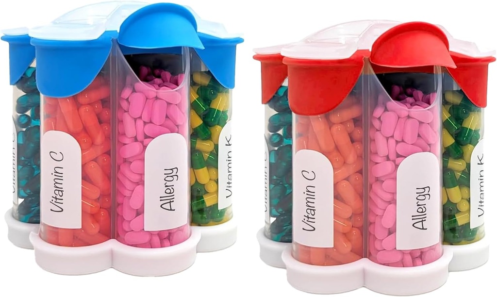 Ekstra velike tablete Organizator vsak dan, Tedensko, Mesečna dopolnilna steklenica, Cute Blossom tablete Dispenser s 7 XL predelki (2 paket Combo) (Svetlo modra in rdeča)