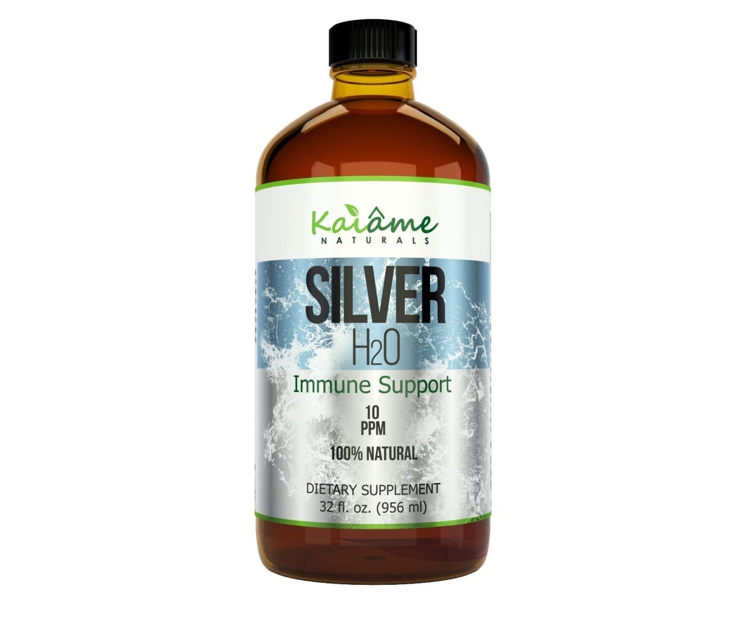 Kaiame Naturals Coloidal Silver, Ionic Silver Solution, 10 PPM, Velika 32 oz Steklenica, Naravni imunski dodatek, varno za odrasle, otroke in hišne živali