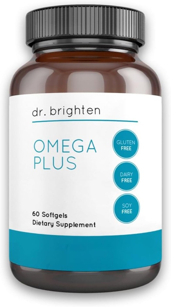 Dr. Brighten Omega Plus – 1600 mg EPA/DHA ne-GMO ribjega olja za srce, možgane in imunski sistem – 60 mehkih kapsul