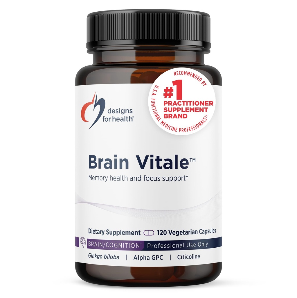 Designs for Health Brain Vitale with Cognizin Citicoline - 'Nootropic' dodatek za podporo Kognition, Mood + Spomin z GPC Choline, Ginkgo + Acetil L Carnitine HCL (120 kapsul)