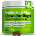 Deley Naturals Probiotics Plus Chews za pse, Gut Health Supplement, 5 milijard CFU's, Digestive Enzymes, Prebiotics, Dog Alergies, Diarea, Yeast, Bunny Flavor, 90 Count - Made in the ZDA