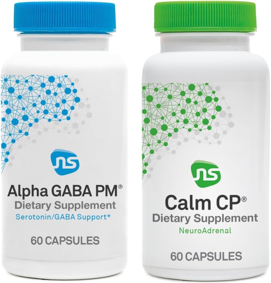 NeuroScience Stres Response & Sleep Set - Alpha GABA PM + Calm CP z melatoninom, L-teaninom, Banaba Leaf & More (2 izdelkov, 60 Count vsak)