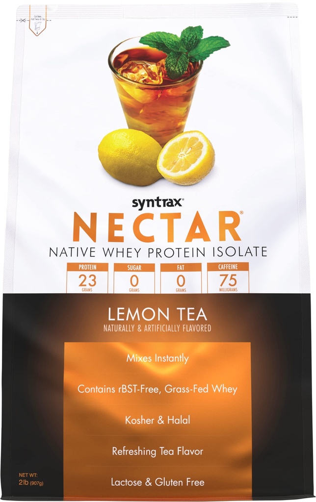 Syntrax Nutrition Nectar, 100% sirotkin izolat v prahu, osvežilna aroma sadja, limonin čaj, 2 lbs