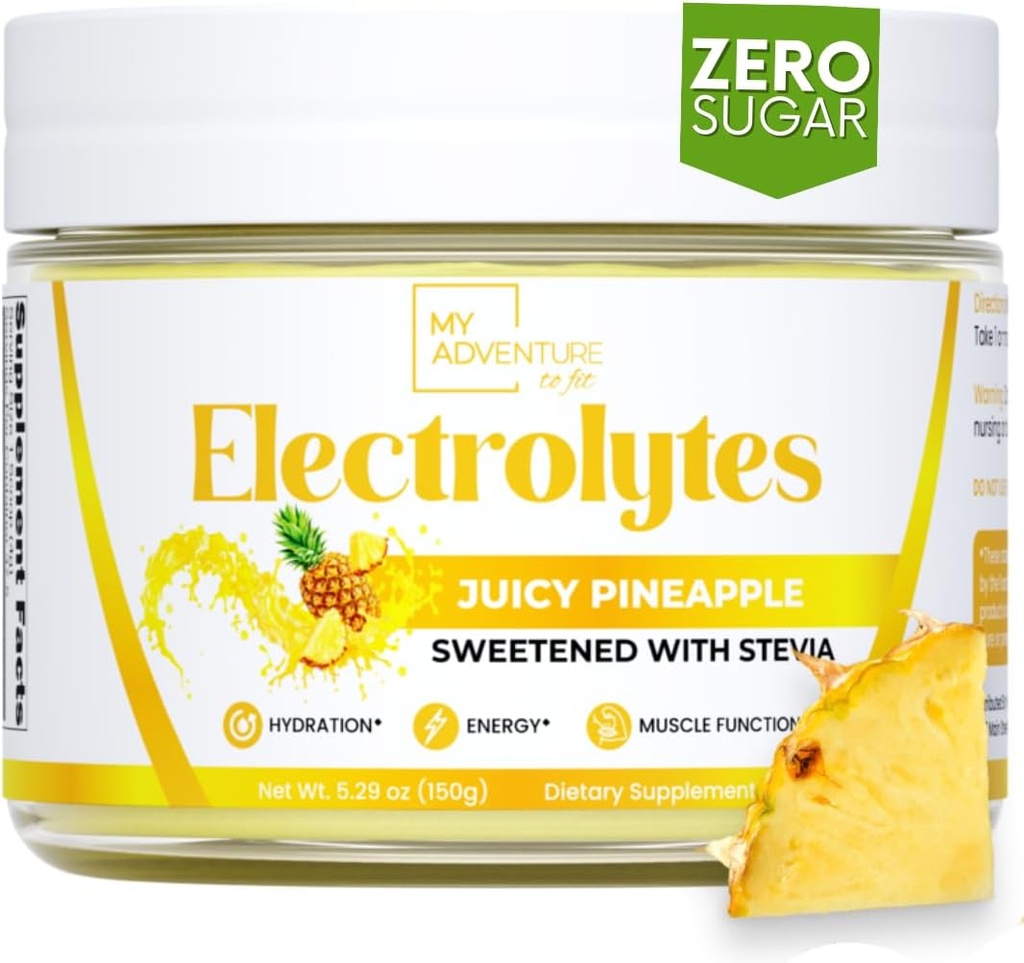 Moja pustolovščina, da fit nič sladkorja - Ananas elektroliti v prahu - kofein brez energije z vsemi naravnimi sestavinami - Vegan, Keto & Paleo - sladkor brez elektrolitov Hidracijska pijača Mix - 37 Strežnice