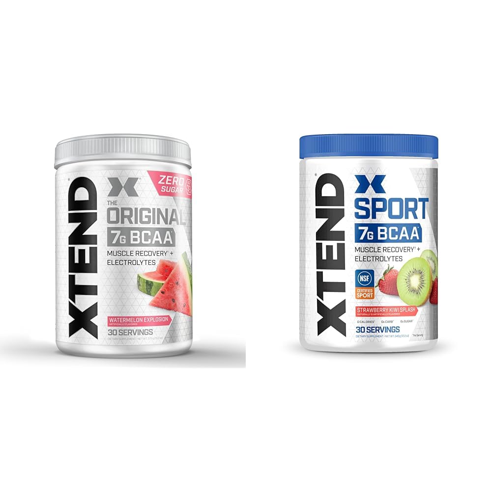 XTEND Original BCAA Powder Watermelon Eksplozija & Sport BCAA Powder Strawberry Kiwi Splash - Elektrolitni prašek za regeneracijo in hidracijo z aminokislinami - 30 Servingov