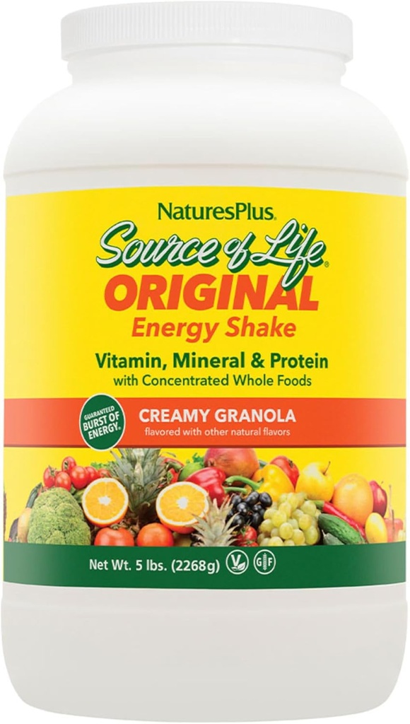NaturesPlus Vir življenja Energy Shake, Creamy Granola - 5 lbs, Pack po 2 - Zagotavlja 13g popolnih beljakovin, vitaminov in mineralov - Ne-GMO, Gluten Free, Vegetarian - 116 Total Servings
