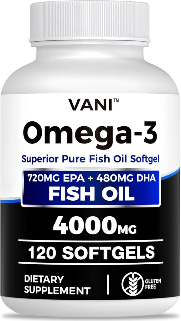 Ribje olje Omega 3 (4000mg), 120 softgels,omega 3 Maščobne kisline dopolnila z EPA & DHA za zdravje možganov in srca