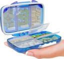 Potovalne tablete Organizator - Vlažen dokaz Prenosljiv Vitamin imetnik s 7 predelki, Kompakten dopolnilo Primer za Purse Essential Medicine Kit fot Potovanja Pocket Lekarna z nalepkami, modra