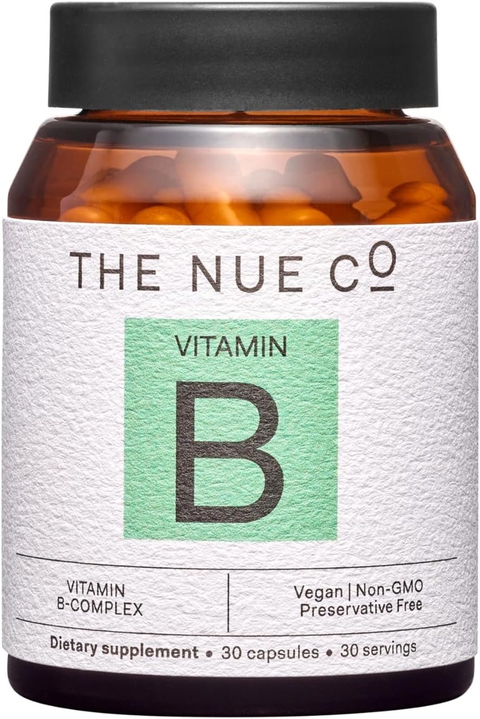 Nue Co. Vitamin B dodatek, podpira energijo, spodbuja zdravo kožo in lase, Vegan, Gluten brezplačno, 30 kapsul