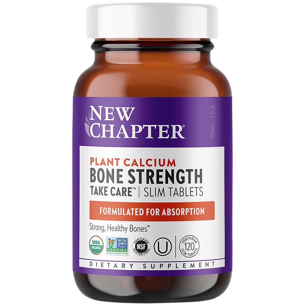 Novo poglavje Kalcij dodatek â € “”Bone Strength Organic Plant Kalcij z vitaminom K2 + D3 + Magnezij, Vegetarijanec, Gluten prost - 120 število (40 dnevno oskrbo)