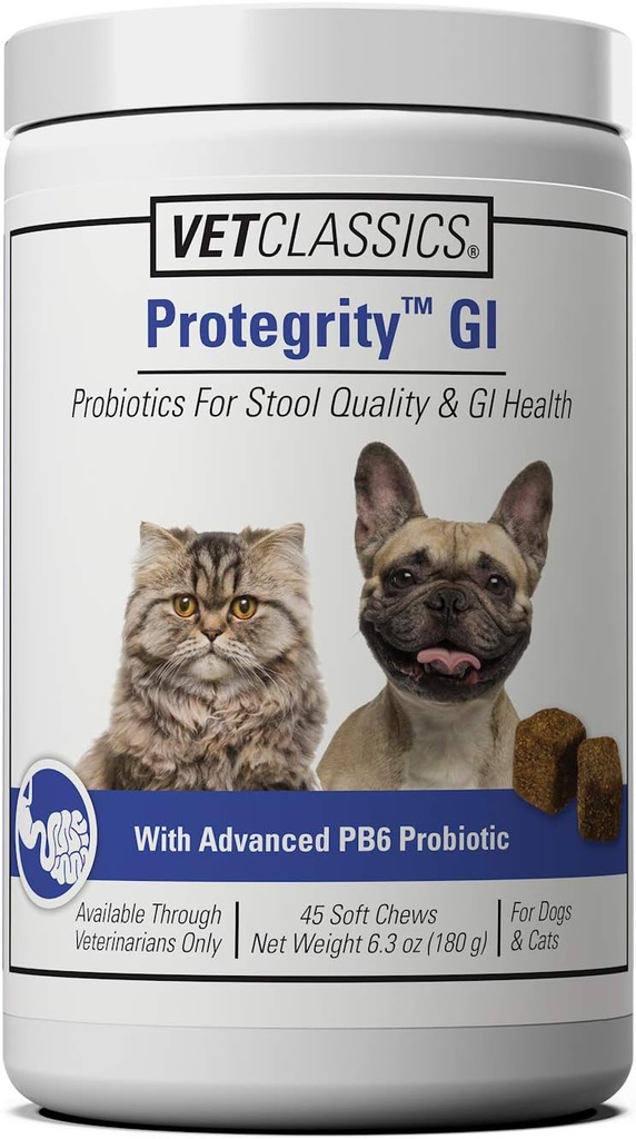 Vet Classics Protegicity GI Probiotiki za pse in mačke za kakovost in zdravje prebavil, podpira zdravje GI v stresnih in neuravnoteženih, 45 Soft Chews