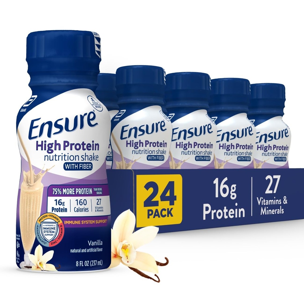 Zagotovite visoko beljakovin ustekleničene Vanilla Nutrition Shake z Fiber, Pripravljen za pitje, 16g beljakovin in 27 Vitamini in minerali, 8 fl oz, 24 Pack