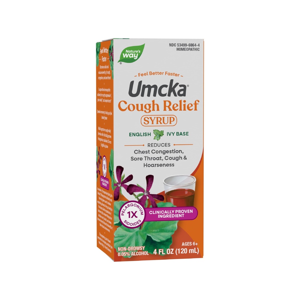 Naravne poti Kašelj Relief Sirup, Umcka, Prebava prsnega koša, boleče grlo, kašelj, Hoarseness, Fenilefrin Free, Homeopatski, Ne-Drowsy, 4 Fl Oz
