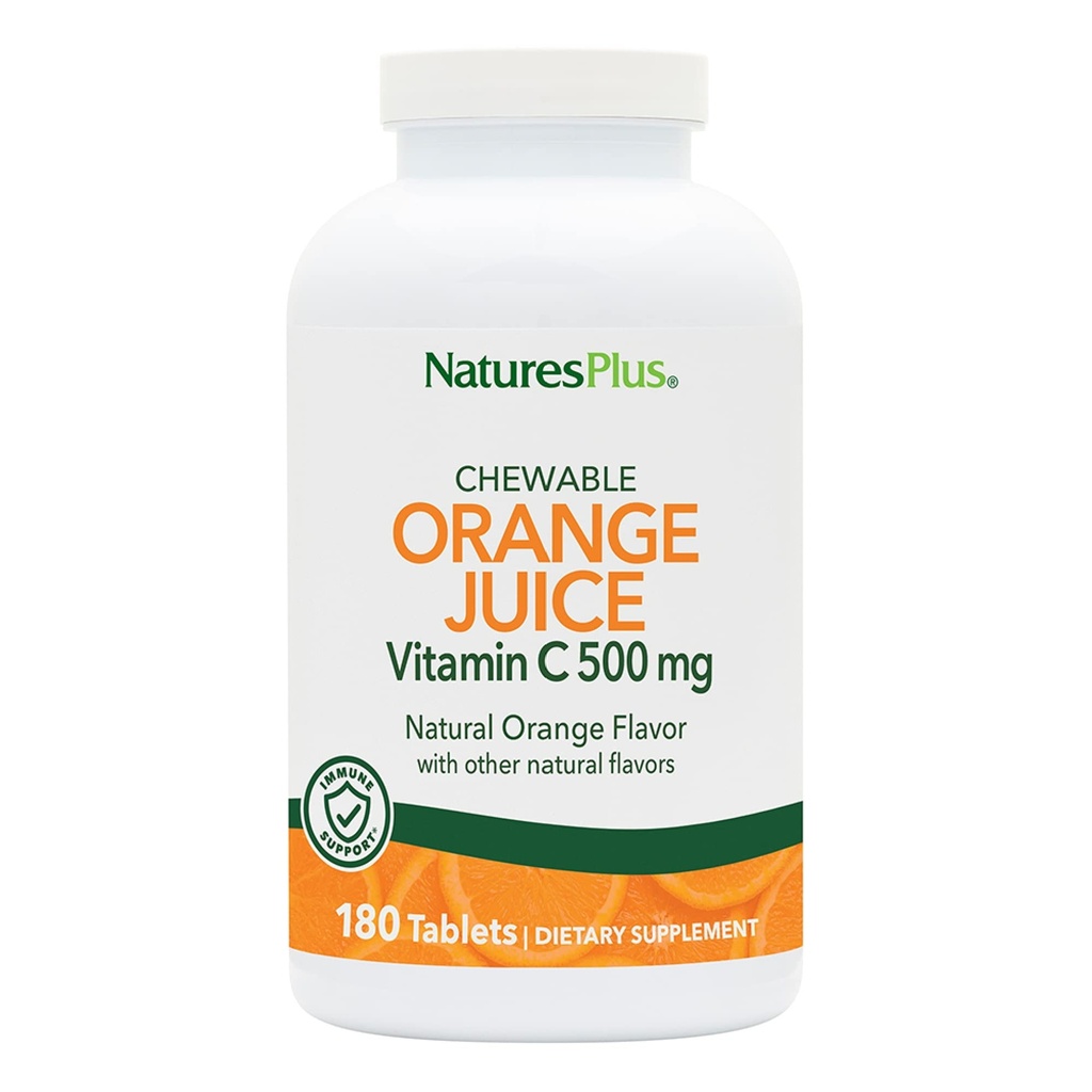 NaturesPlus oranžni sok žvečljivi vitamin C - 500 mg, 180 Tablete - Visoko moč imunske podpore dodatek, antioksidant - Nežen na želodcu - Vegetarijanski, Gluten-free - 180 Sluge