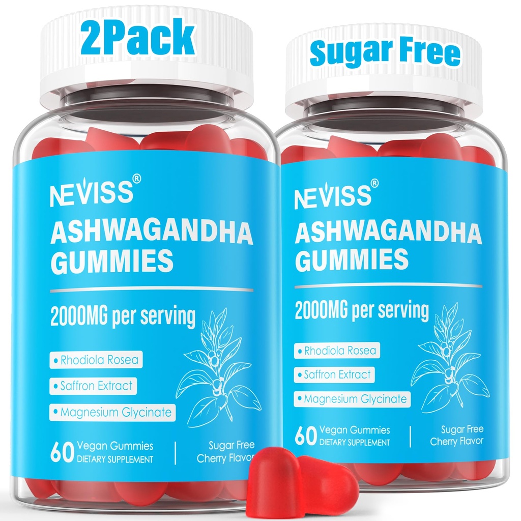 Ashwagandha Gumies, Magnezij Glicinate Gumies 2000mg za odrasle, Vitamin B6, cink, Rhodiola Rosea, Lemon Balm, Sprostitev Podpora, Naravni Zzz, Možgani, Mišice, Stamina, Energija, Sladkor brez
