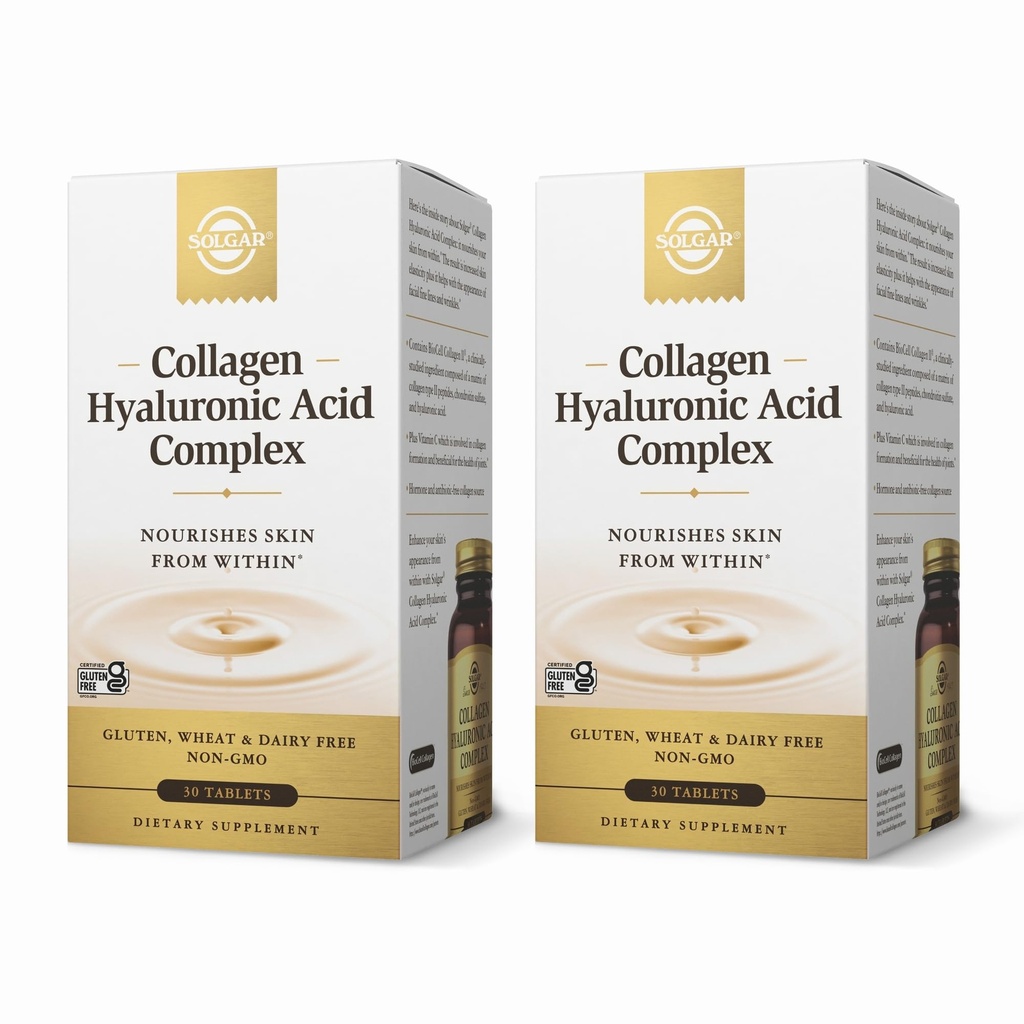 SOLGAR Collagen Hyaluronic Acid Complex - 30 tablet, pakiranje po 2 - brez glutena, brez mleka - 60 skupno serviranje