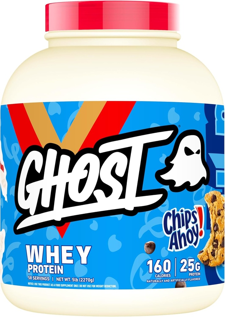 GHOST Whey Protein Powder, Chips Ahoy! - 5LB, 25G proteinov - čokoladni čips izolat, koncentrat in hidrolizirana mešanica sirotkinih beljakovin