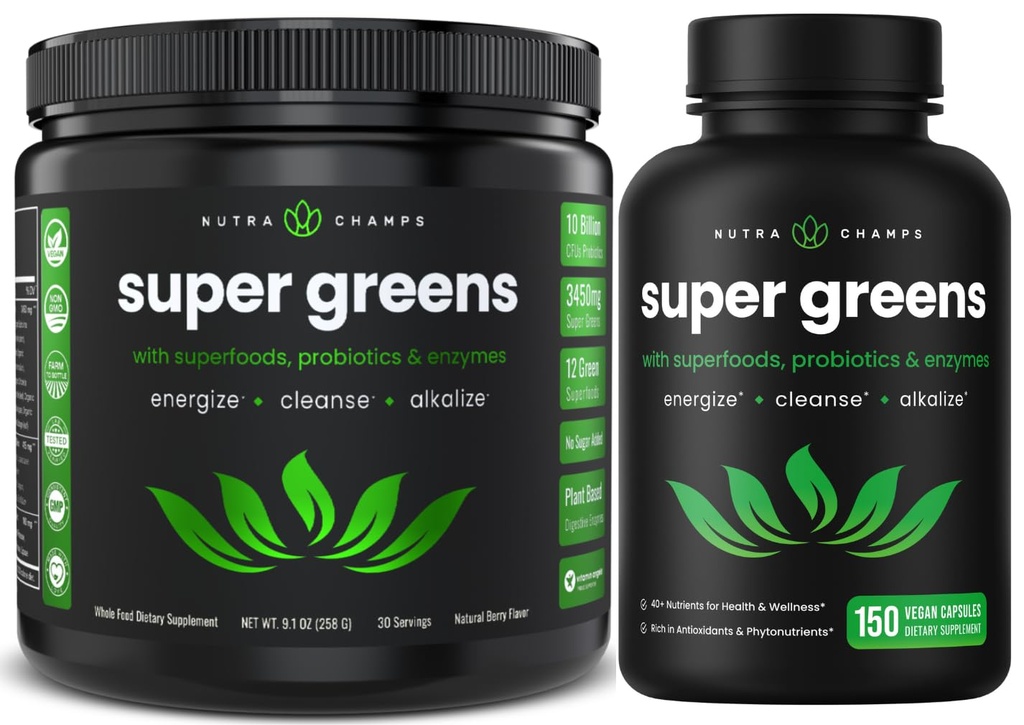 NutraChamps Super Greens Powder & Super Green kapsule