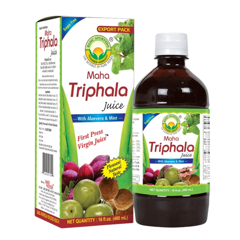 Basic Ayurveda Maha Triphala Juice z Aloe Vera & Mint – 16 Fl Oz (480ml) 
