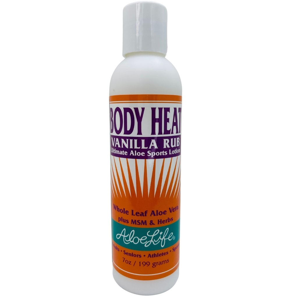 Aloe Life - Body Heat Vanilla Rub, Lubricating, Toplotna akcija, Pomirja & Relieves boleče mišice, Varen za starejše in športnike, Pomaga zmanjšati napetost in stres, Gluten-free (7 oz)